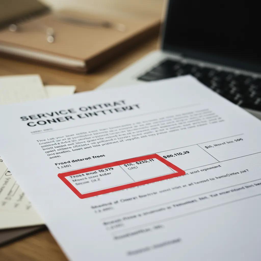 Close-up of a service contract highlighting transparent pricing for valet trash services