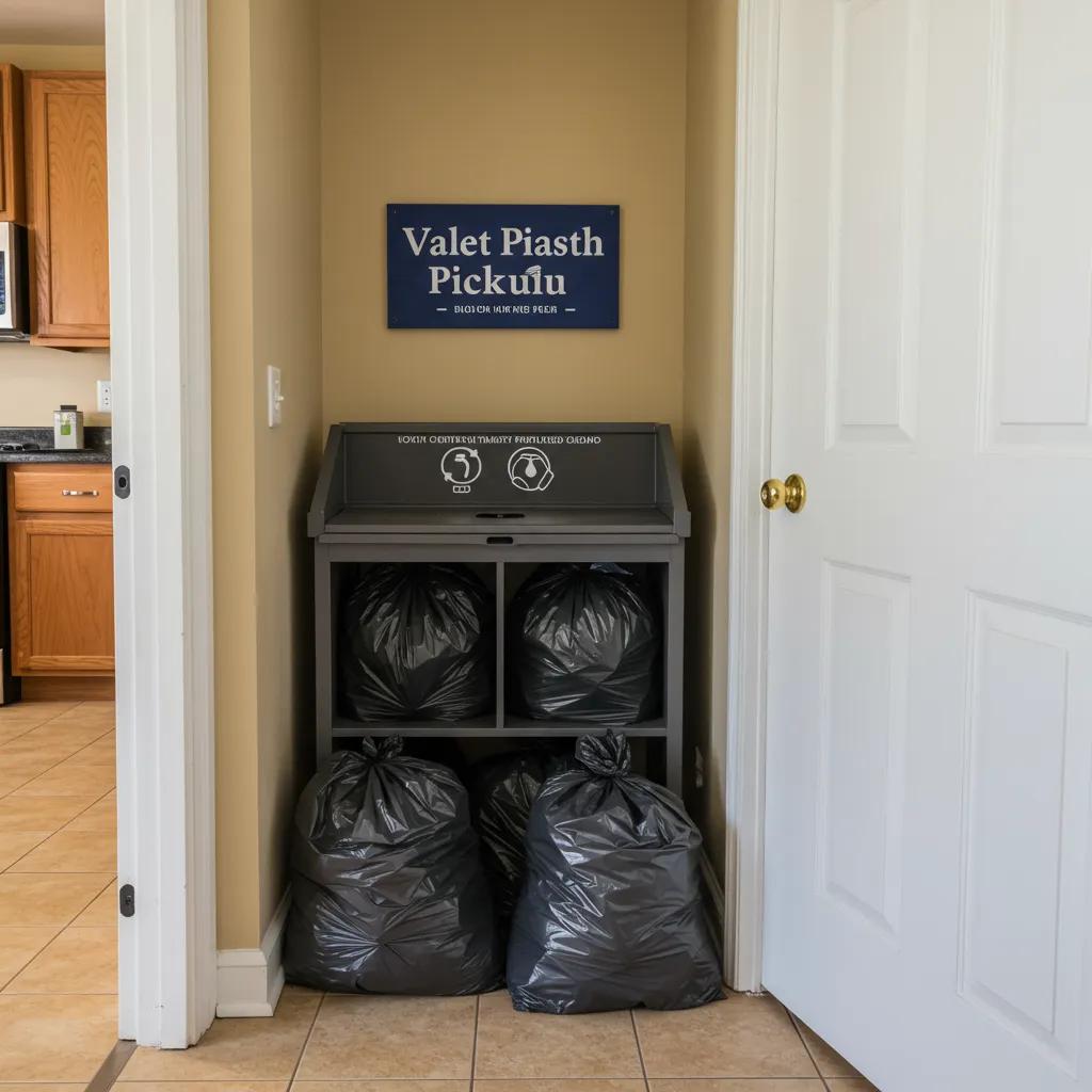 Valet trash pickup area in a clean apartment, emphasizing convenience and cleanliness